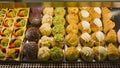 Italian pastries on the showcase in cafe in Venice, Italy