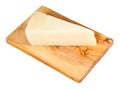 Italian Pecorino Romano cheese on board isolated