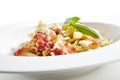 Italian Penne Pasta with Bacon, Blue Cheese, Sauce, Onion, Chicken Fillet, Garlic, Cream, Parsley, Parmesan Cheese