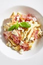 Italian Penne Pasta with Bacon and Blue Cheese Royalty Free Stock Photo