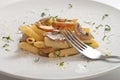 Italian penne pasta with cream, mushrooms, bacon and chives Royalty Free Stock Photo