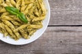 Italian penne pasta with sauce pesto Royalty Free Stock Photo