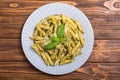 Italian penne pasta with sauce pesto Royalty Free Stock Photo