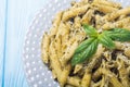 Italian penne pasta with sauce pesto Royalty Free Stock Photo