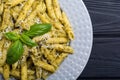 Italian penne pasta with sauce pesto Royalty Free Stock Photo