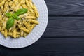 Italian penne pasta with sauce pesto Royalty Free Stock Photo