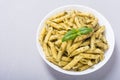 Italian penne pasta with sauce pesto Food background Royalty Free Stock Photo