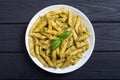 Italian penne pasta with sauce pesto Food background Royalty Free Stock Photo