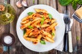 Italian penne pasta with tomato sauce Royalty Free Stock Photo