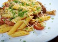 Italian Penne rigate pasta with