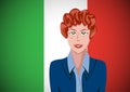 Italian people, ahead of the flag. Portrait of manager in flat design. Vector cartoon