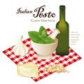 Italian Pesto, Sweet Basil in Mortar and Pestle Royalty Free Stock Photo