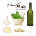 Italian Pesto, Sweet Basil in Mortar and Pestle