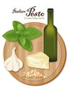 Italian Pesto with Sweet Basil, Wood Cutting Board Royalty Free Stock Photo