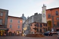 Piazza Vittorio Emanuele fountain and clock, Montefiascone, Viterbo, Italy