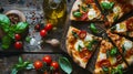 Italian Pizza Assortment on Rustic Wooden Surface