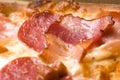 Italian pizza with bacon, salami and cheese