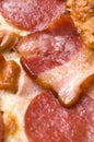 Italian pizza with bacon, salami and cheese