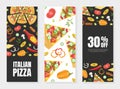 Italian Pizza Card Template Set, Element Can be Used for Restaurant or Cafe Menu, Flyer, Certificate, Delivery Service