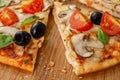 Italian pizza with cheese slice, baked food, fast