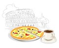 Italian pizza and coffee. Sketch Coliseum