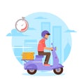 Italian pizza courier on motorbike flat character