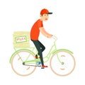 Italian pizza delivery icon with courier man Royalty Free Stock Photo