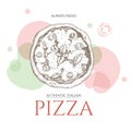 Italian pizza design template. Hand drawn sketch style Margherita pizza. Best for Italian restaurant menu and package designs. Royalty Free Stock Photo