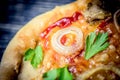 Appetizing pizza background closeup. Home made food. Royalty Free Stock Photo