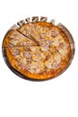 Italian pizza with ham pineapple and corn. A series of different types of pizza for menus photographed from one angle Royalty Free Stock Photo