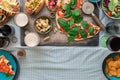 Italian pizza, hot dog, salad, wine, lager, snacks to beer Royalty Free Stock Photo