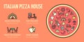 Italian Pizza House Horizontal Placard Poster Invitation Banner Card. Vector