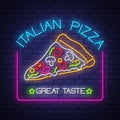 Italian Pizza - Neon Sign Vector on brick wall background