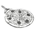 Italian pizza, Pizza design template hand drawn vector illustration realistic sketch