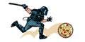 Italian pizza. riot police with a baton