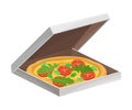 Italian Pizza with Round Flattened Dough Topped with Sliced Tomatoes and Greenery Vector Illustration