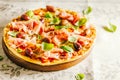 Italian pizza on rustic textile Royalty Free Stock Photo