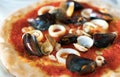 Italian pizza with seafood. Royalty Free Stock Photo