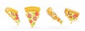 Italian pizza slice with melted dripping cheese top and angle view 3d render. Cartoon fast food icon set of triangle Royalty Free Stock Photo