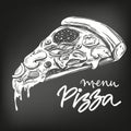 Italian pizza slice , Pizza design template, logo hand drawn vector illustration realistic sketch