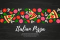 Italian Pizza slices ingredients black backround