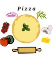 Italian pizza, top view ingredients. Pizzeria menu design template. Pizza illustration