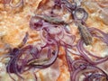 Italian pizza topped with gorgonzola, onion, bacon and anchovies