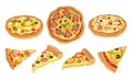 Italian Pizza Vector Illustrated Set. Colorful Restaurant Tasty Isolated Nutrition