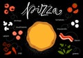 Italian Pizza vector illustration. Create your own pizza. Pizza base and ingredients. Flat design. Royalty Free Stock Photo