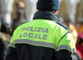 Italian policeman with police uniform with written