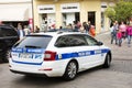 Italian policemen people driving cop car in Merano, Italy