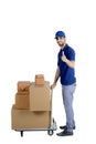 Italian postman with thumb up and trolley Royalty Free Stock Photo