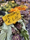 italian price tag on fresh artichokes in market, Italy Royalty Free Stock Photo