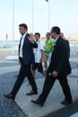 Italian Prime Minister Matteo Renzi attends Rio 2016 Olympics men`s road race at Copacabana Beach in Rio de Janeiro